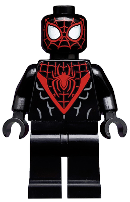 sh0540: Spider-Man (Miles Morales) - Red Webbing on Head, Black Hands - Bricks and Minifigs Sioux Falls