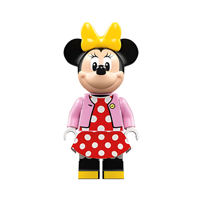 dis089: Minnie Mouse - Bright Pink Jacket, Red Polka Dot Dress, Yellow Bow - Bricks and Minifigs Sioux Falls